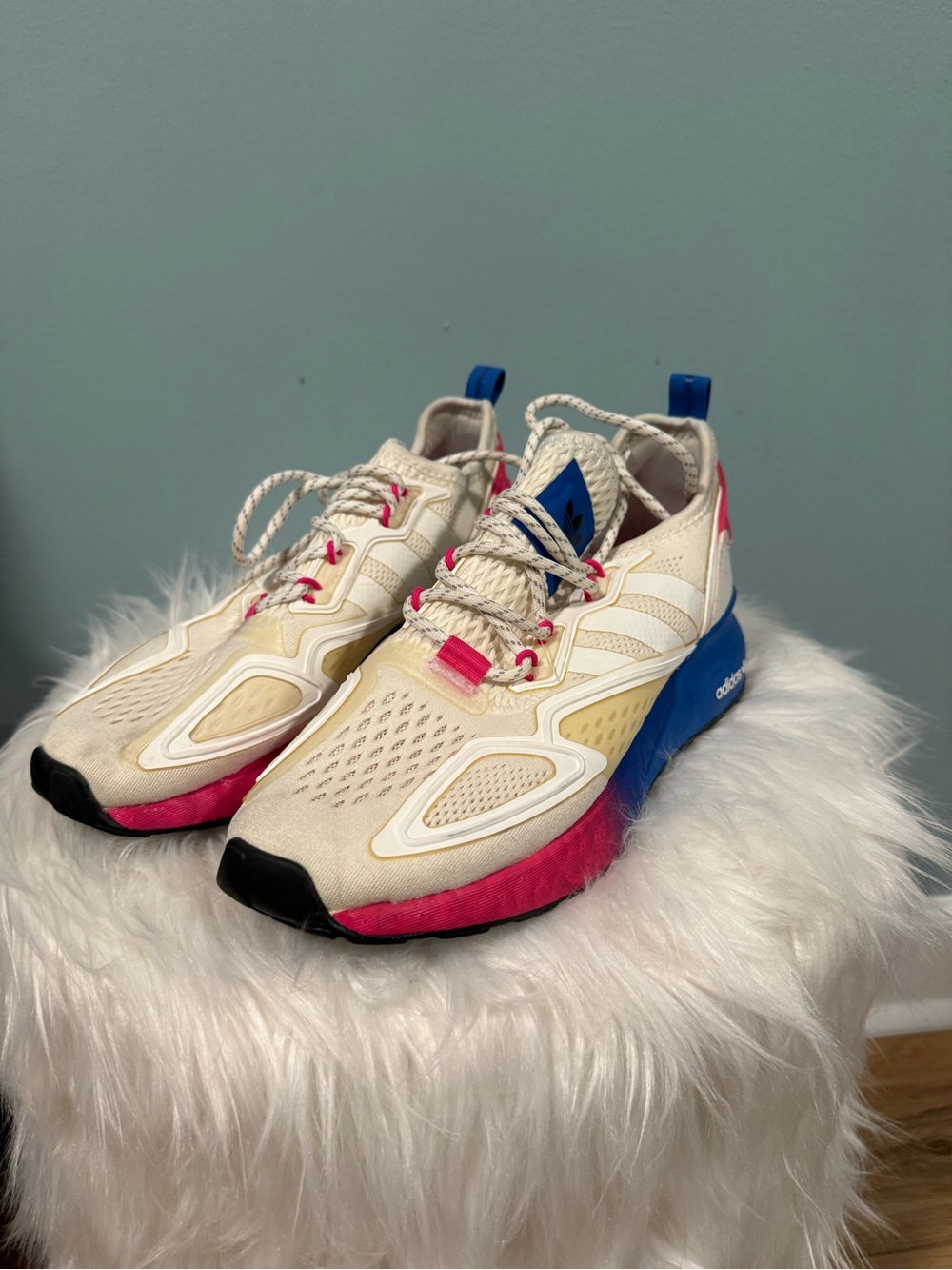 adidas Women’s Cream Athletic Sneakers with Pink & Blue Accents